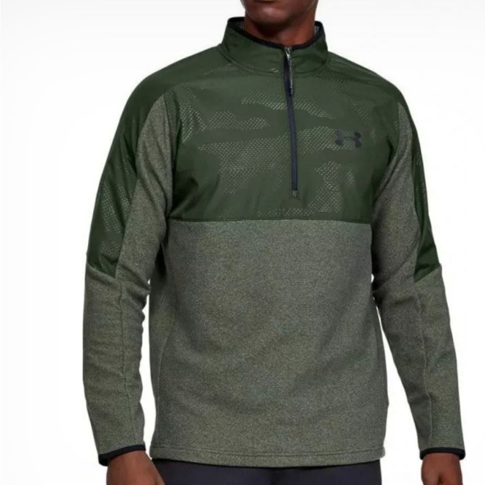 Under Armour‎ Mens Green Coldgear Fleece Zip Pullover XL Infrared Hybrid Loose